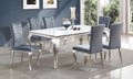 Mc Ferran D1025-7PC 7 pc Lundberg white faux marble top with chrome trim base and grey tufted back and grey fabric chairs