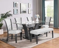 Mc Ferran Courtney Grey Finish Wood Rectangular Clear Glass Top 6-Piece Dining Table Set with Fabric Chairs and Bench – D1218-6PC