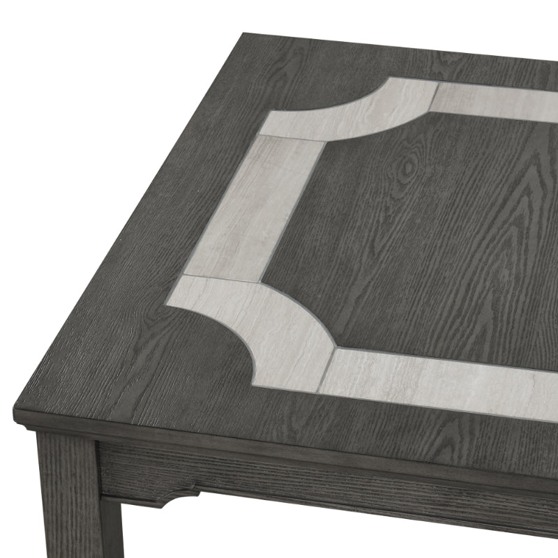 40-1605-7PC 7 pc Lisbon grey finish wood 102" dining table set marble inlay pattern on top of table