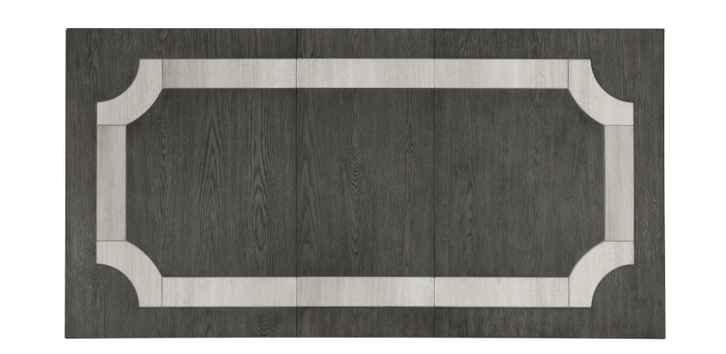 40-1605-7PC 7 pc Lisbon grey finish wood 102" dining table set marble inlay pattern on top of table