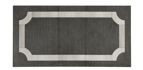 40-1605-7PC 7 pc Lisbon grey finish wood 102" dining table set marble inlay pattern on top of table