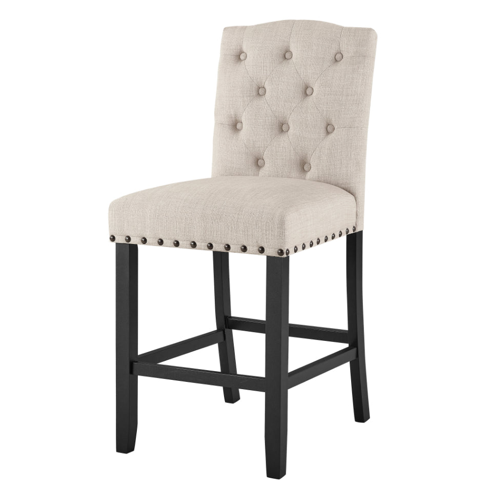 41-1606-52S-NAT-5PC 5 pc Daphne natural finish wood 42" counter height dining table set fabric upholstered tufted back chairs