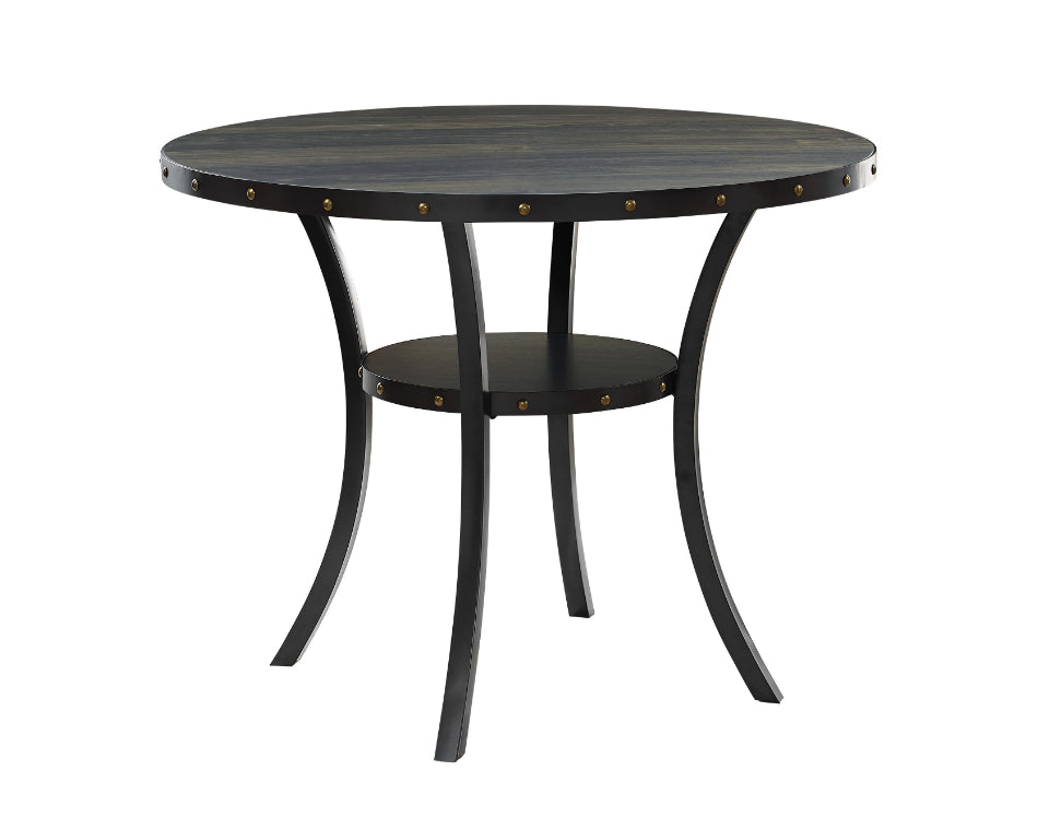 Crispin Smokey Brown Finish Wood 5-Piece 48" Round Industrial Dining Table Set with Fabric Seats & Nailhead Trim – 41-162-DT-SMK-5PC