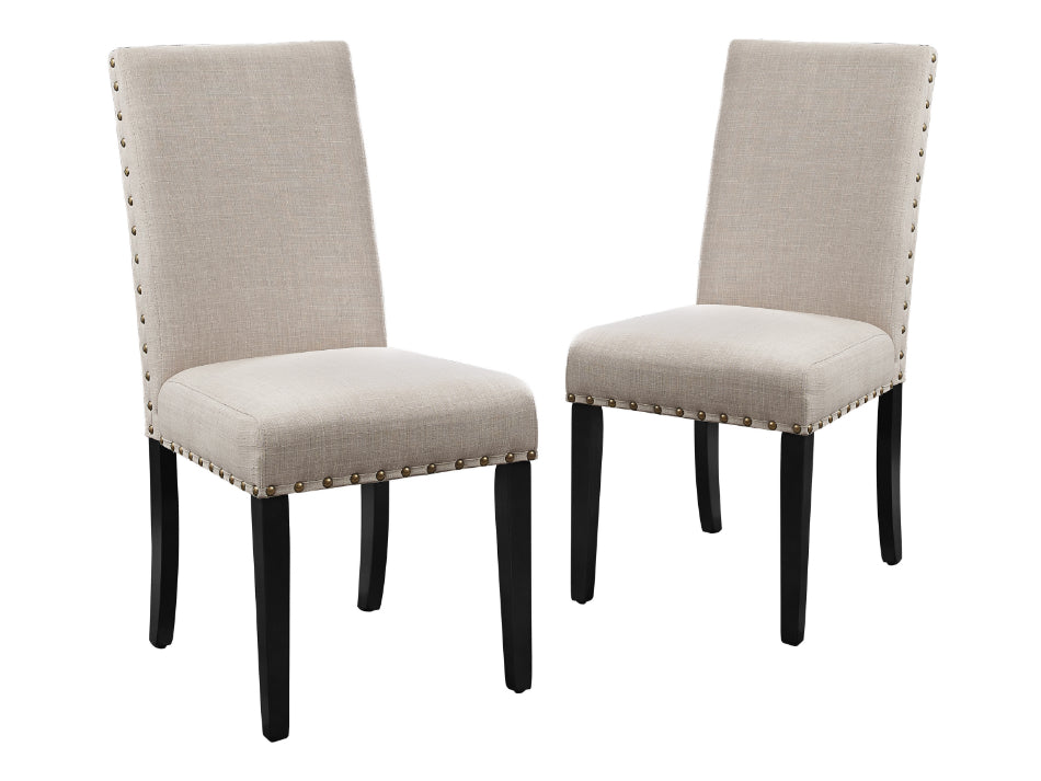 Crispin Smokey Brown Finish Wood 5-Piece 48" Round Industrial Dining Table Set with Fabric Seats & Nailhead Trim – 41-162-DT-SMK-5PC