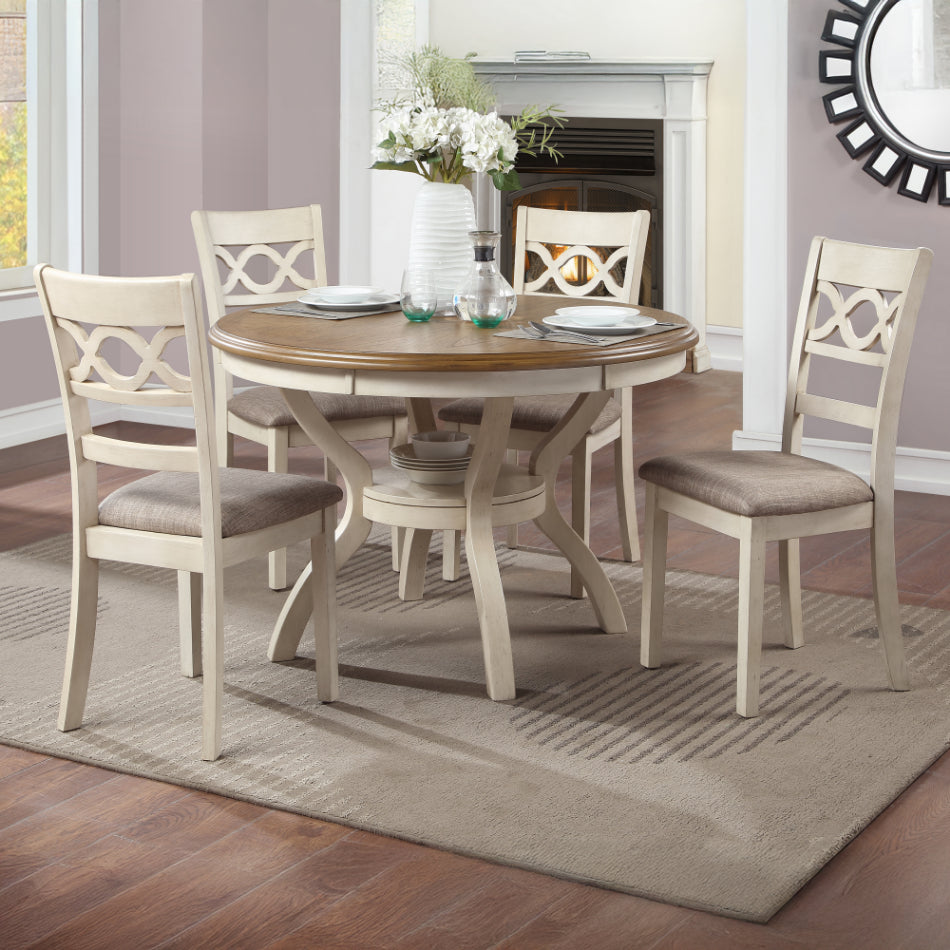 Cori Two-Tone Bisque Beige & Brown Oak 47" Round Dining Table Set – D1719BSQ-5PC