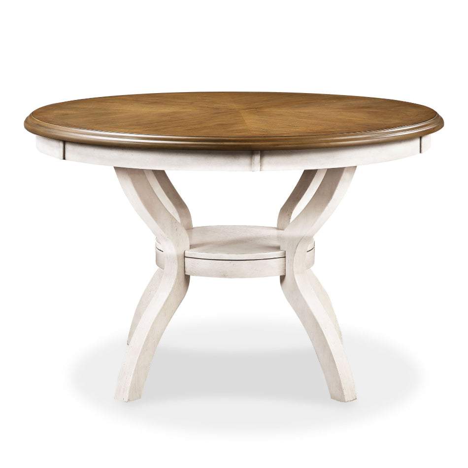 Cori Two-Tone Bisque Beige & Brown Oak 47" Round Dining Table Set – D1719BSQ-5PC