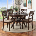 D1719CHY-5PC 5 pc Cori cherry brown finish wood 47" round dining table set fabric upholstered seats