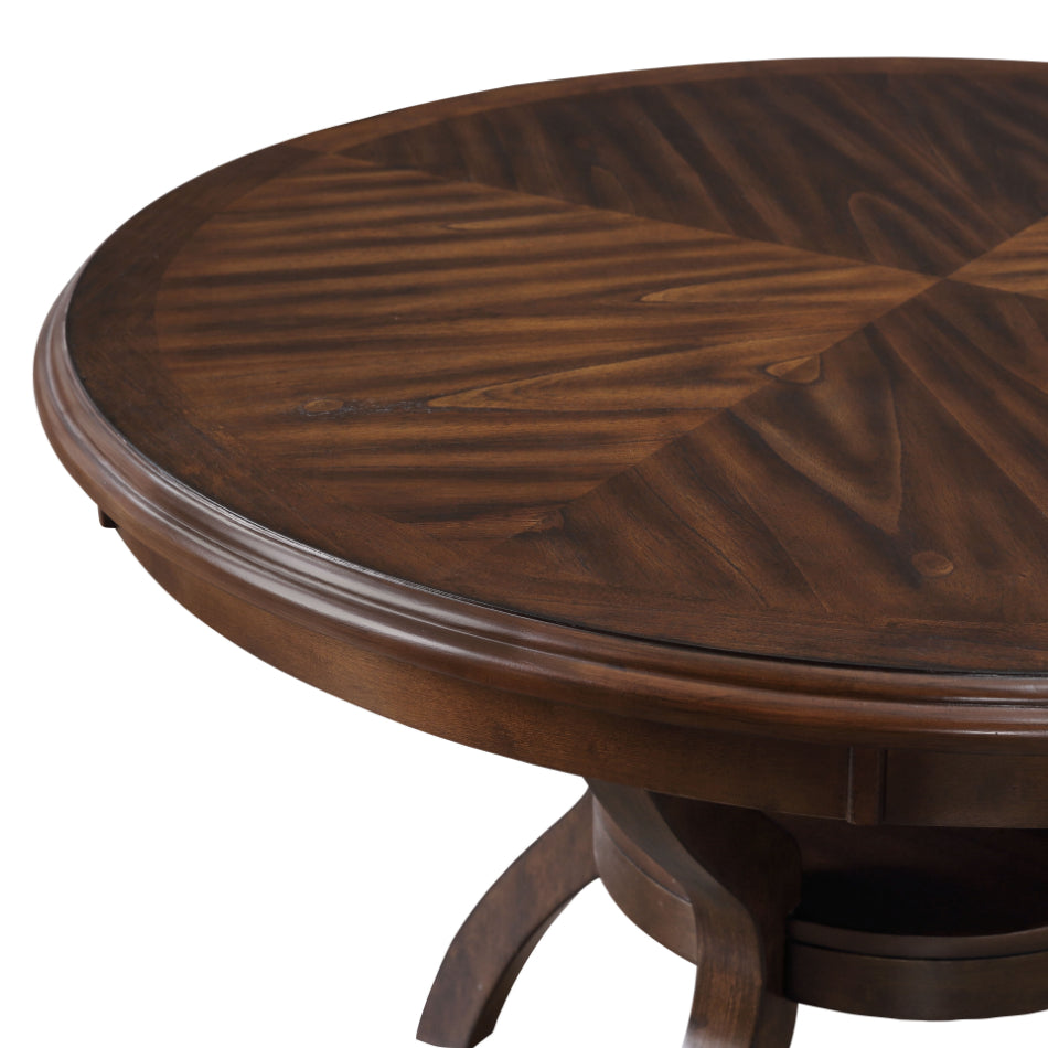 D1719CHY-5PC 5 pc Cori cherry brown finish wood 47" round dining table set fabric upholstered seats