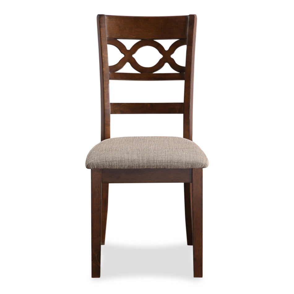 D1719CHY-5PC 5 pc Cori cherry brown finish wood 47" round dining table set fabric upholstered seats