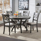 Cori Grey Finish Wood 5-Piece 47" Round Dining Table Set with Fabric Upholstered Seats – D1719GRY-5PC