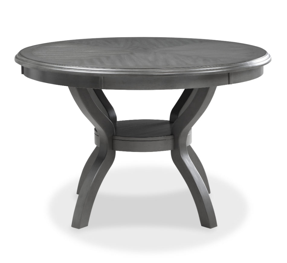 Cori Grey Finish Wood 5-Piece 47" Round Dining Table Set with Fabric Upholstered Seats – D1719GRY-5PC