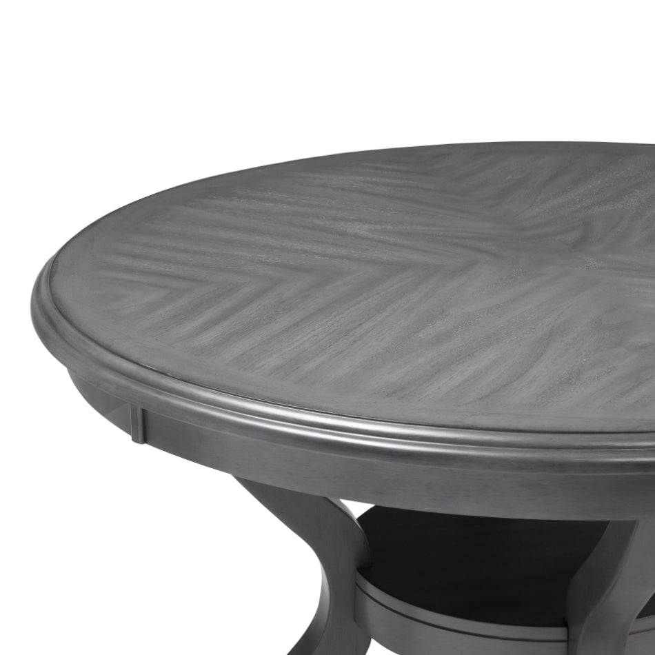 Cori Grey Finish Wood 5-Piece 47" Round Dining Table Set with Fabric Upholstered Seats – D1719GRY-5PC