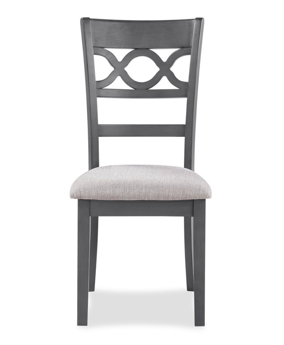 Cori Grey Finish Wood 5-Piece 47" Round Dining Table Set with Fabric Upholstered Seats – D1719GRY-5PC