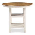 D1719-52BSQ-5PC 5 pc Cori bisque beige and brown oak finish wood 42" round counter height dining table set fabric upholstered seats