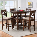 D1719-52CHY-5PC 5 pc Cori cherry brown finish wood 42" round counter height dining table set fabric upholstered seats