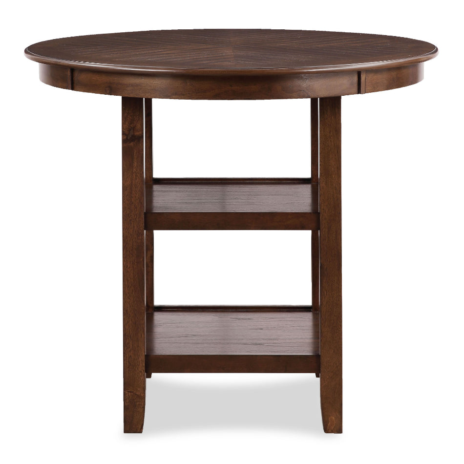 D1719-52CHY-5PC 5 pc Cori cherry brown finish wood 42" round counter height dining table set fabric upholstered seats