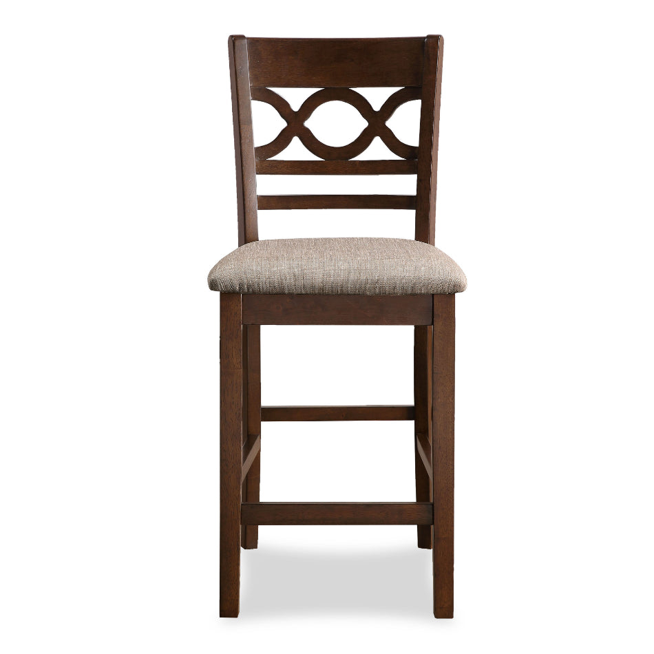 D1719-52CHY-5PC 5 pc Cori cherry brown finish wood 42" round counter height dining table set fabric upholstered seats