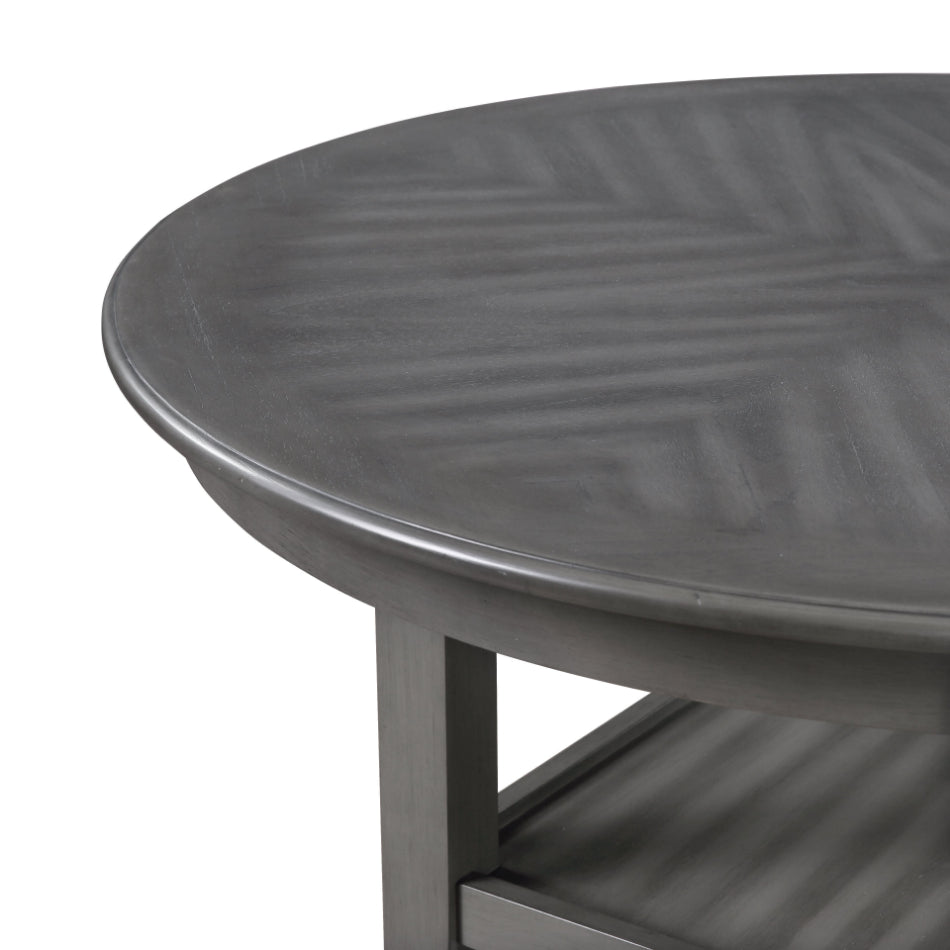 D1719-52GRY-5PC 5 pc Cori grey finish wood 42" round counter height dining table set fabric upholstered seats