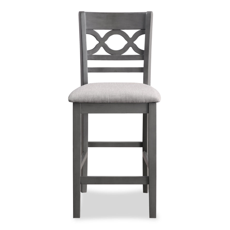 D1719-52GRY-5PC 5 pc Cori grey finish wood 42" round counter height dining table set fabric upholstered seats