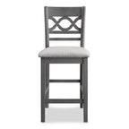 D1719-52GRY-5PC 5 pc Cori grey finish wood 42" round counter height dining table set fabric upholstered seats