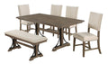 D174-D6 6 pc Gracie oaks clarissa antique brown oak finish wood dining table set with bench