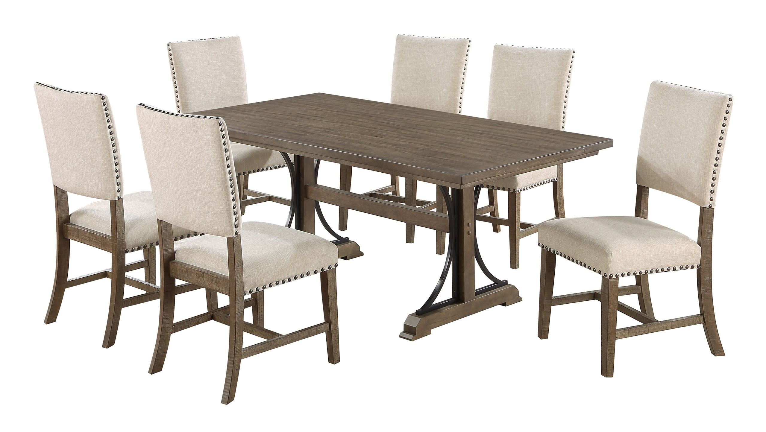 D174-D7 7 pc Gracie oaks clarissa antique brown oak finish wood dining table set