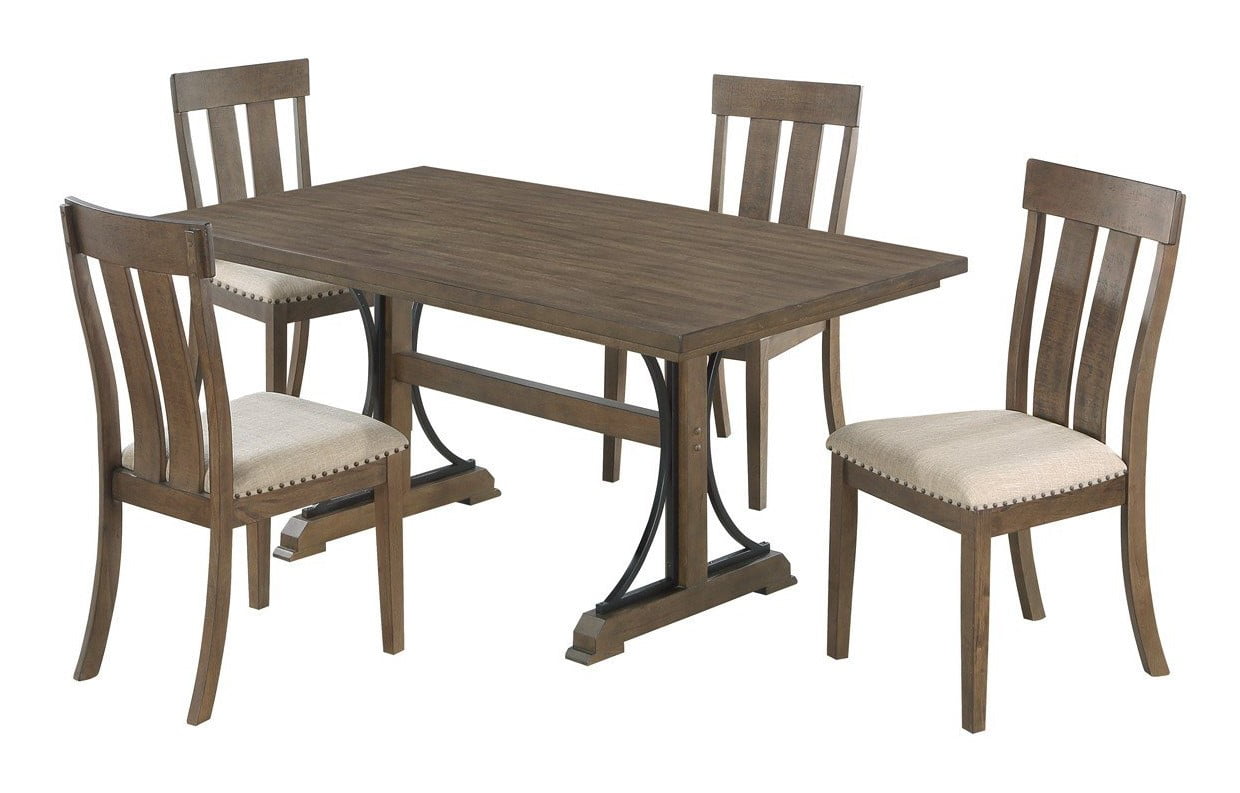 D178-D5 5 pc Gracie oaks clarissa antique brown oak finish wood dining table set wood back chairs