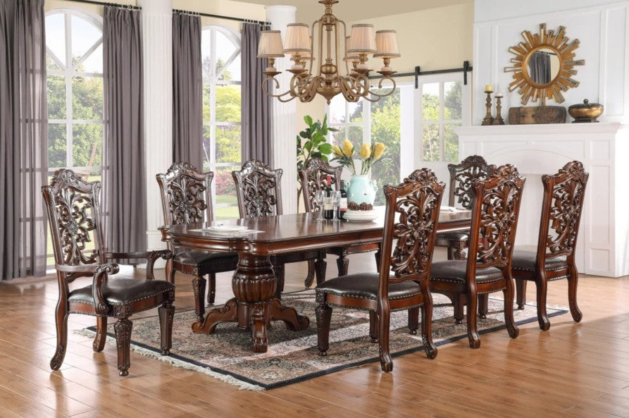 Mc Ferran D1801-7PC 7 pc Astoria grand wexler dark finish wood double pedestal dining table set wood back chairs