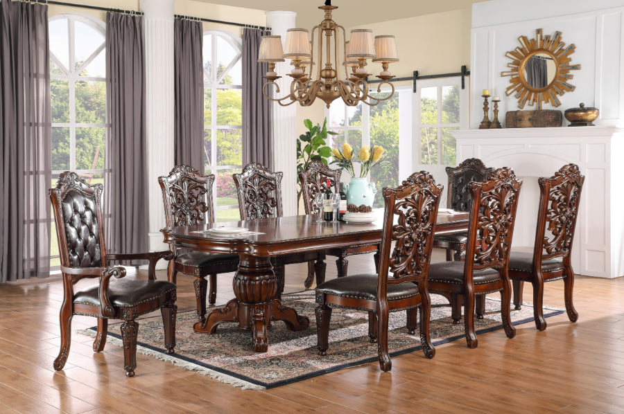 Mc Ferran D1802-7PC 7 pc Astoria grand weinberger dark finish wood double pedestal dining table set