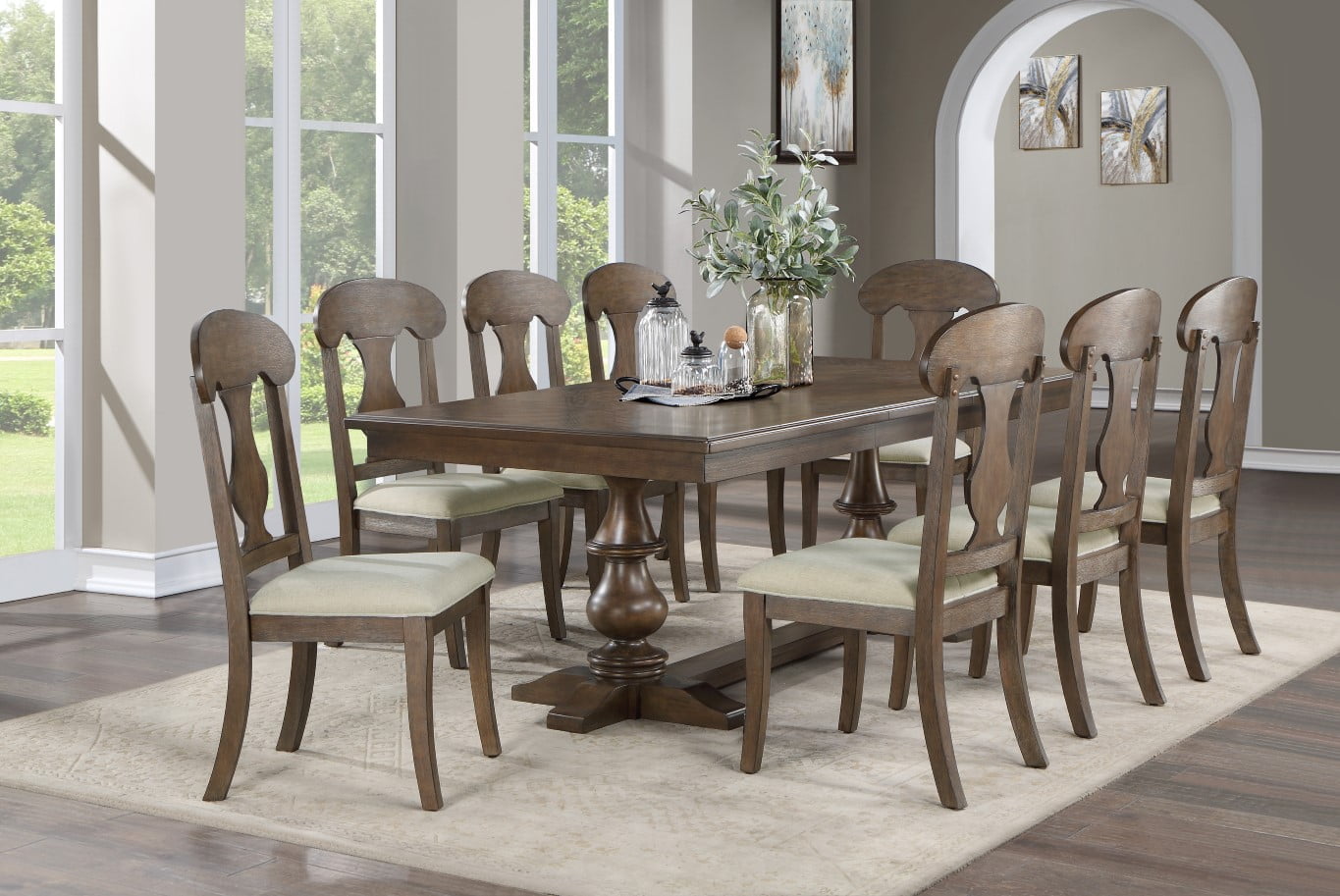 Best Quality D183-D9 9 pc Hector rustic oak finish wood dining table with leaf set