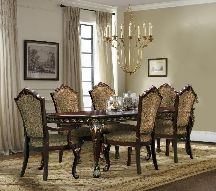 Mc Ferran D185-7PC 7 pc Astoria grand swartwood dark finish wood brushed gold accents dining table set