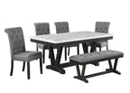 Best Quality D185D6-GY 6 pc Canora grey weathered grey finish wood faux marble top dining table set grey chairs and bench