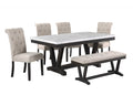 Best Quality Canora Grey Weathered Grey Finish Wood Faux Marble Top Dining Table Set with Beige Chairs and Bench – D186D6-BG