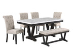 Best Quality Canora Grey Weathered Grey Finish Wood Faux Marble Top Dining Table Set with Beige Chairs and Bench – D186D6-BG