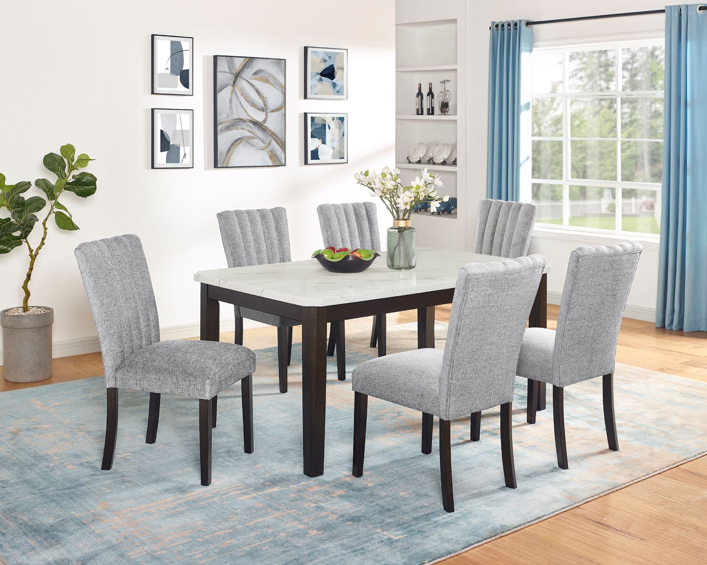 D187D7 7 pc Darby home co espresso finish wood faux marble top dining table set