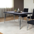 40-1891-7PC 7 pc Ava black finish wood 71" modern dining table set with chrome accents and black velvet chairs
