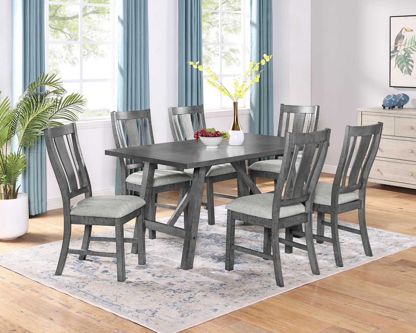 D189D7 7 pc Darby home co weathered rustic grey finish wood dining table set