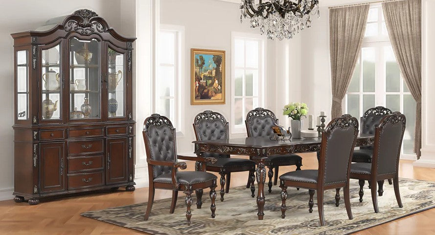 Mc Ferran D1900 7 pc Astoria grand engler dark finish wood dining table set tufted back chairs