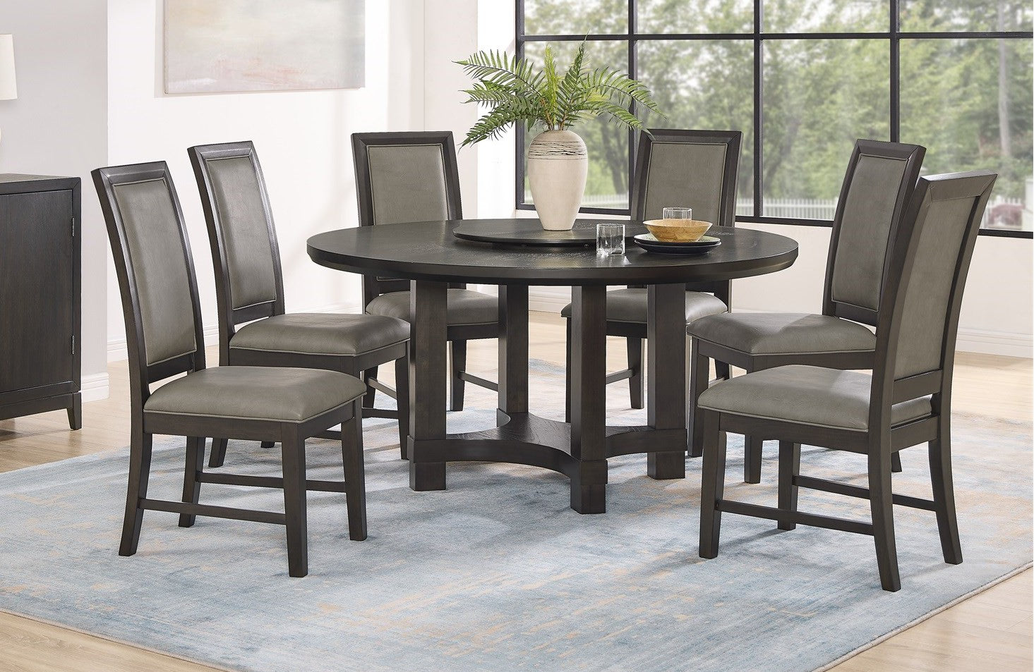 Mc Ferran D2028-5PC 5 pc Dark finish wood 60" round top lazy susan dining table set