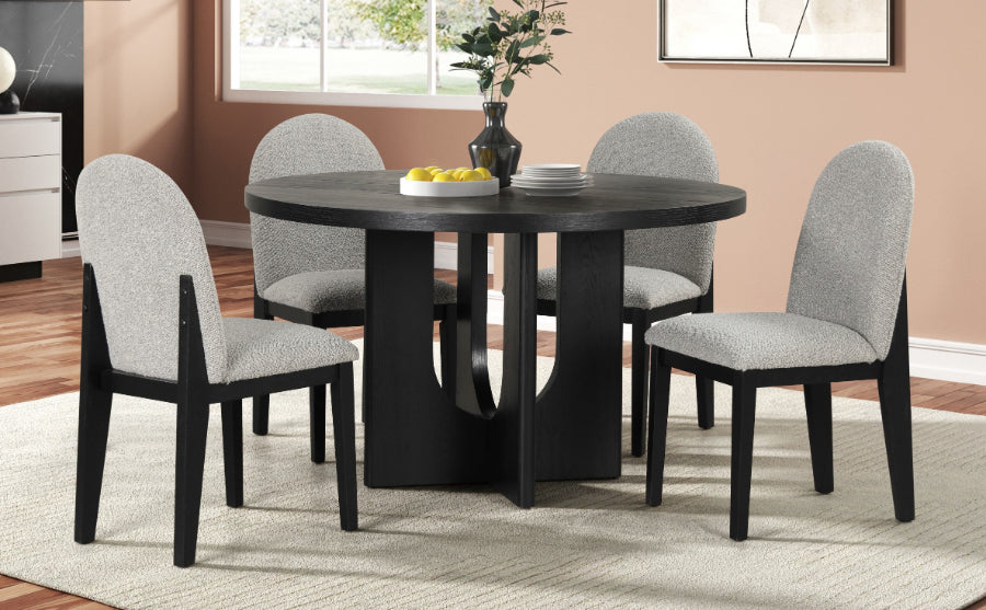 Mc Ferran D2085-5PC 5 pc 52" round top dark finish wood dining table set grey fabric chairs