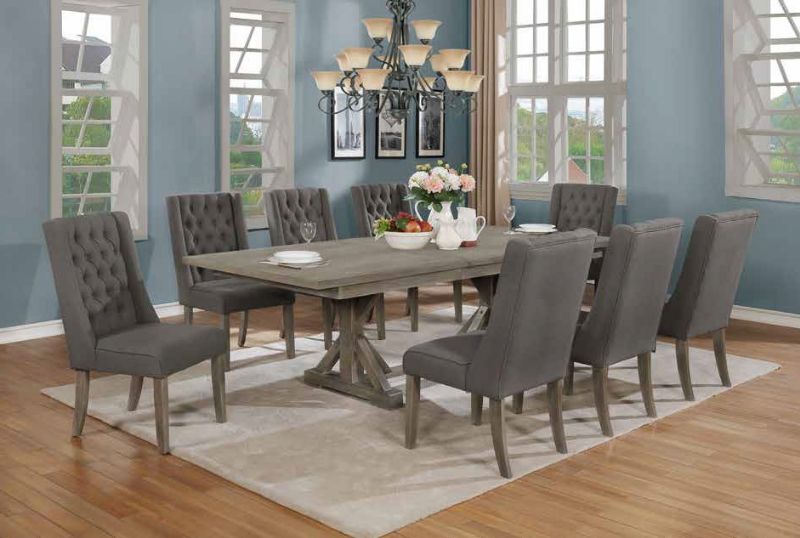 D21-8D26SC 9 pc One allium way trixie antique gray finish wood double pedestal dining table set