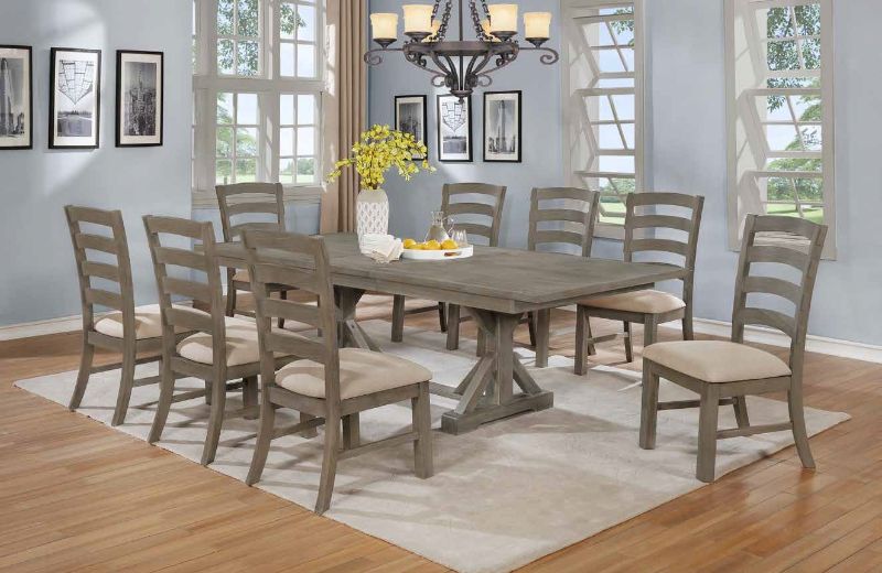 D22-9PC 9 pc One allium way trixie antique gray finish wood double pedestal dining table set