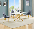 D242-4SC260-5PC 5 pc Mercer 41 Tom white tempered glass top marble look finish top gold frame dining table set