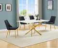 D242-4SC261-5PC 5 pc Mercer 41 Tom white tempered glass top marble look finish top gold frame dining table set