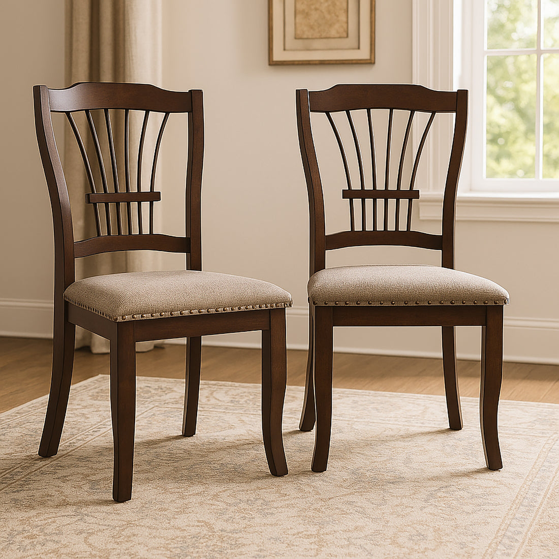 40-2541-7PC 7 pc Bixby espresso cherry finish wood 60" oval dining table set fabric upholstered seats