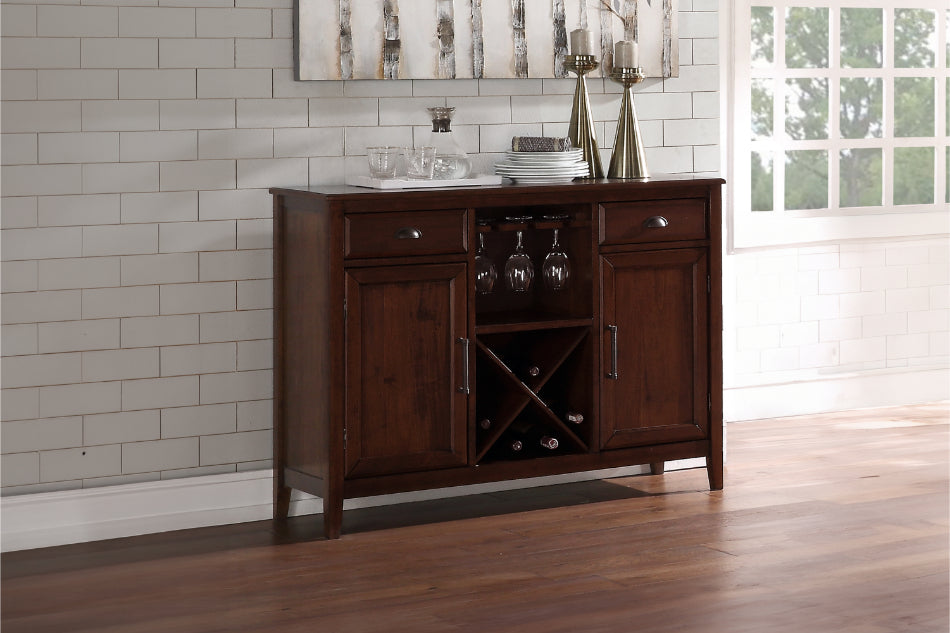 D2541-30 Bixby espresso cherry finish wood 48" buffet bar server sideboard cabinet wine rack