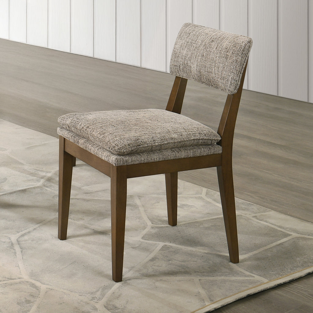 D2749-7PC 7 pc Miller walnut finish wood dining table set fabric chairs mid-century modern style