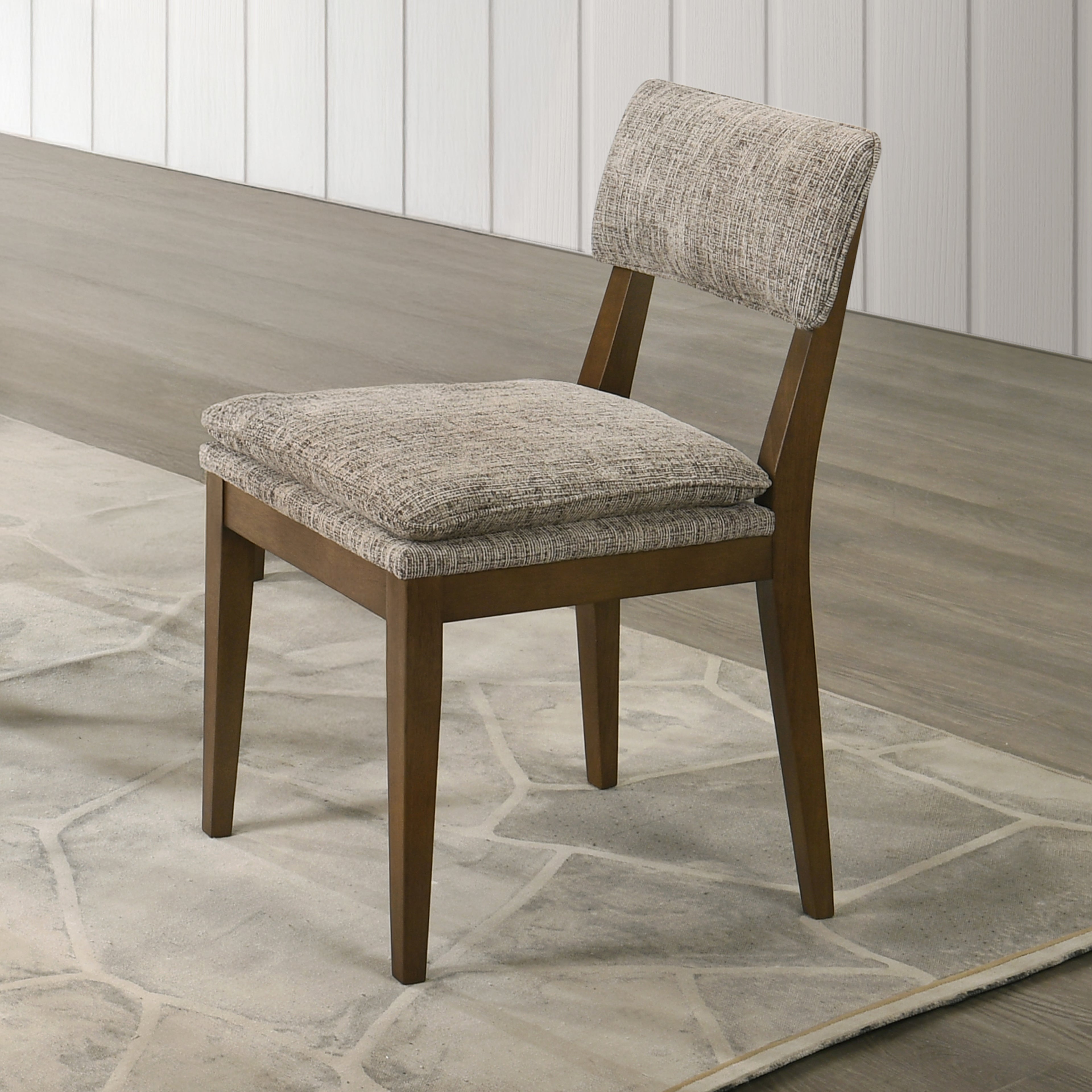 D2749-7PC 7 pc Miller walnut finish wood dining table set fabric chairs mid-century modern style