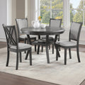 D3651GRY-5PC 5 pc Amy grey finish wood 47" round dining table set fabric upholstered chairs