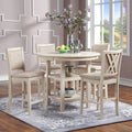 D3651-52SBSQ-5PC 5 pc Amy bisque beige finish wood 42" round counter height dining table set fabric upholstered chairs
